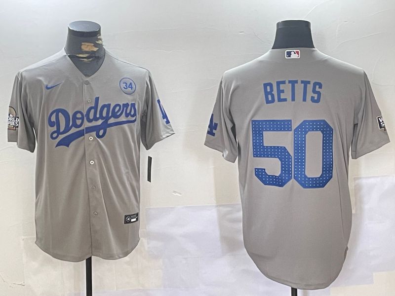 Men Los Angeles Dodgers #50 Betts Grey Game 2024 Nike MLB Jersey style 1120